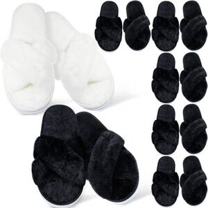 Cozy White and Black Fuzzy Slippers